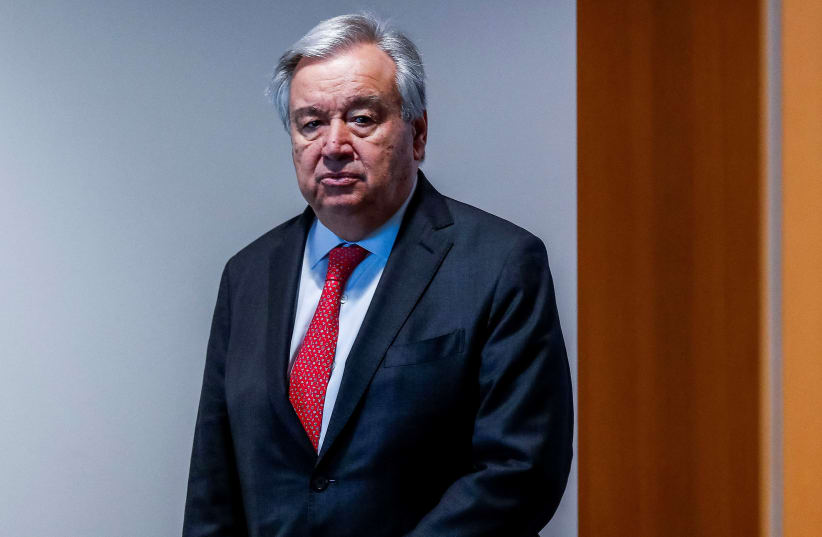  United Nations Secretary General Antonio Guterres waits for the arrival of French Foreign and European Affairs Minister Stephane Sejourne before a meeting of the United Nations Security Council on the crisis in the Gaza Strip at U.N. headquarters in New York, U.S., January 23, 2024.  (photo credit: REUTERS/EDUARDO MUNOZ)
