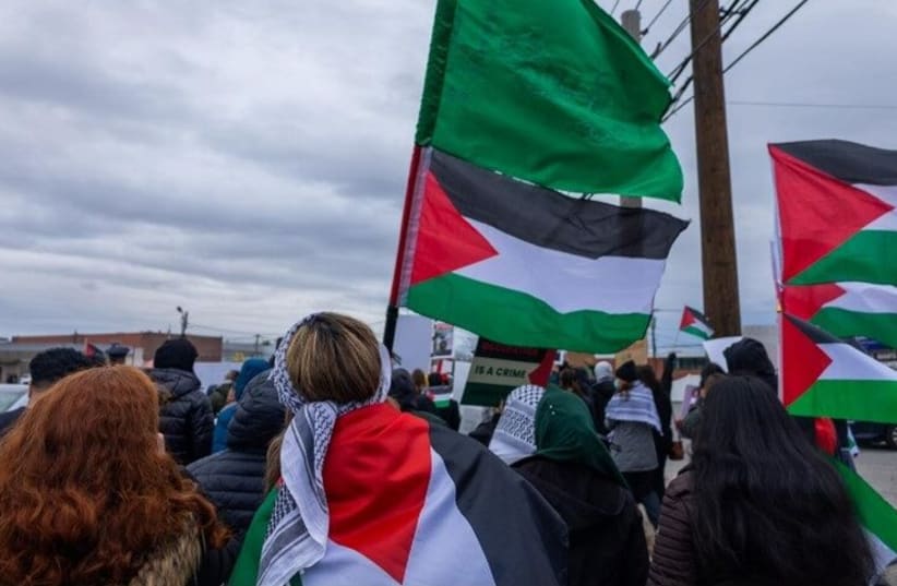   A protest led by Within Our Lifetime and Muslims for Progress Against Northrop Grumman, in Bethpage, New York, Nov. 26, 2023. (photo credit: Courtesy Jennifer Jaser)