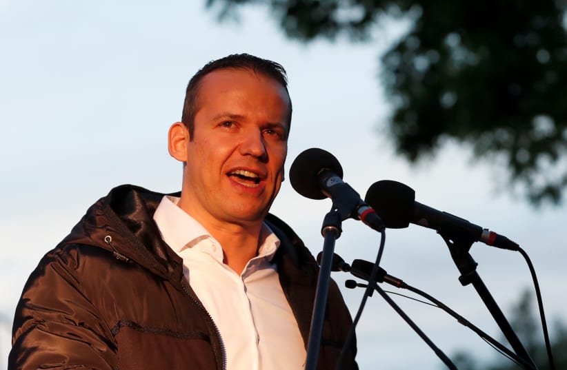  Laszlo Toroczkai, leader of the far-right Our Home Movement political party, speaks during a protest against criminal attacks caused by youth, in Torokszentmiklos, Hungary, May 21, 2019. (photo credit: REUTERS/BERNADETT SZABO)