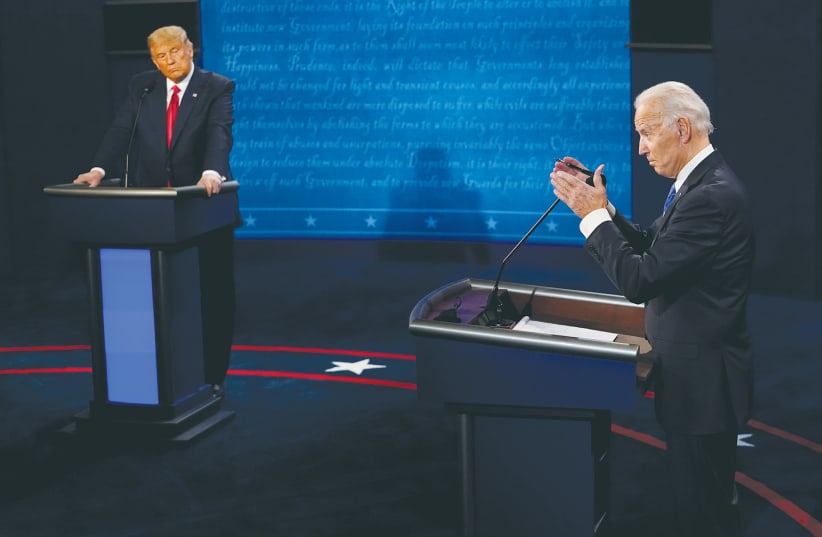  JOE BIDEN and Donald Trump debate before the 2020 presidential election. (photo credit: Morry Gash/Reuters)