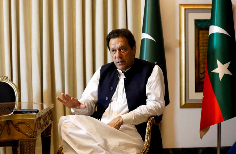  Former Pakistani Prime Minister Imran Khan speaks with Reuters during an interview, in Lahore, Pakistan March 17, 2023. (photo credit: REUTERS/AKHTAR SOOMRO)
