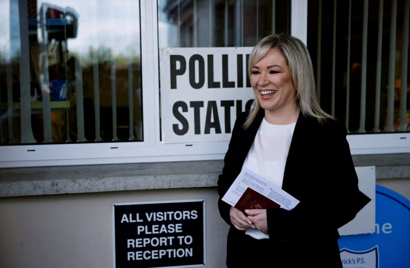  Michelle O'Neill arrives to cast her vote at a polling station during local elections in Coalisland, Northern Ireland, May 18, 2023. (photo credit: REUTERS/CLODAGH KILCOYNE/FILE PHOTO)