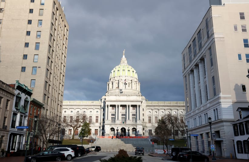  A general view of the Pennsylvania State Capitol, in Harrisburg, Pennsylvania, US, January 17, 2021. (photo credit: REUTERS/RACHEL WISNIEWSKI)