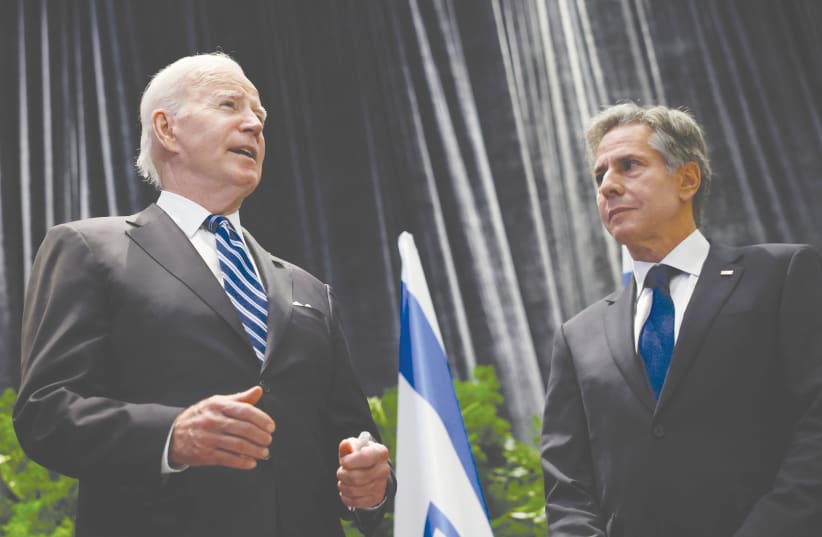  US President Joe Biden and Secretary of State Antony Blinken visit Israel in October. (photo credit: EVELYN HOCKSTEIN/REUTERS)