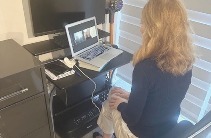  THE WRITER conducts a Zoom session with ‘Sophie.’ (photo credit: ED ADLER)