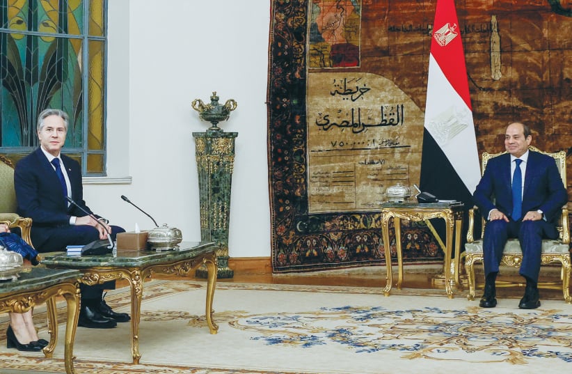  EGYPT’S PRESIDENT Abdel Fattah al-Sisi meets with US Secretary of State Antony Blinken in Cairo, last month. (photo credit: EVELYN HOCKSTEIN/REUTERS)