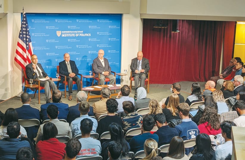  A JFK FORUM panel event in October, right after the Hamas massacres and the outbreak of the Gaza war: ‘Witnessing how Harvard conducted itself in the weeks following the events of October 7, I felt ashamed to be a part of this institution,’ says the writer.  (photo credit: BARAK SELLA)