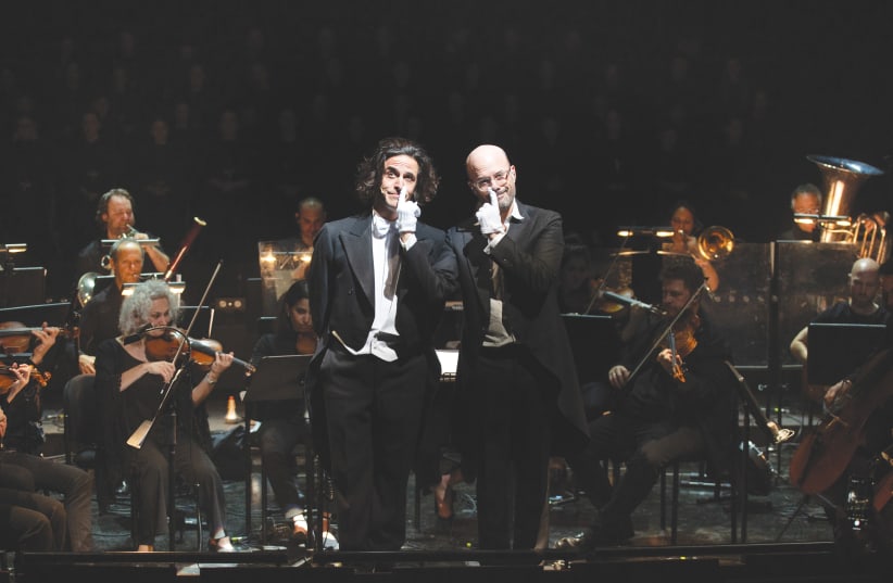  ACTOR BEN PERRY (left) and conductor Roee Oppenheim in Monty Python’s ‘Passion.’  (photo credit: MOSHE CHITAYAT)