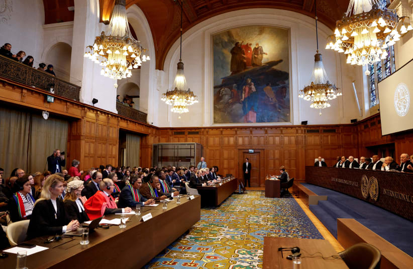 Judges at the International Court of Justice (ICJ) rule on emergency measures against Israel following accusations by South Africa that the Israeli military operation in Gaza is a state-led genocide, in The Hague, Netherlands, January 26, 2024. (photo credit: PIROSCHKA VAN DE WOUW/REUTERS)