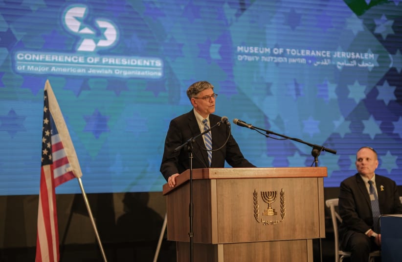 US Ambassador to Israel Jack Lew attends a Conference of Presidents of Major American Jewish Organizations at the Museum of Tolerance Jerusalem  (photo credit:  Tzachi Kraus)