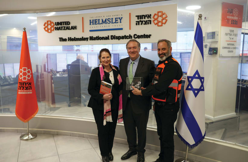  SUSAN AND Mike Pompeo with Dov Maisel (right). (photo credit: COURTESY UNITED HATZALAH)