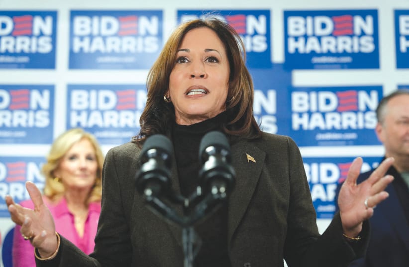  VICE PRESIDENT Kamala Harris speaks during the opening of the Biden for President campaign office in Wilmington, Delaware, this month. She and the president have been met by pro-Palestinian and anti-Israel demonstrations wherever they go, says the writer. (photo credit: JOSHUA ROBERTS/REUTERS)
