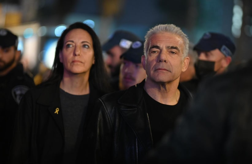  Leader of opposition Yair Lapid attends in solidarity with the families of the hostages in Tel Aviv, February 24, 2024 (photo credit: ELAD GUTMAN)