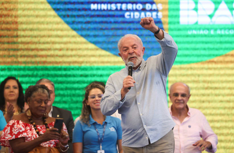  Brazil's President Luiz Inacio Lula da Silva speaks during the inauguration of the Gentileza terminal, in Rio de Janeiro, Brazil, February 23, 2024. (photo credit: REUTERS/PILAR OLIVARES)