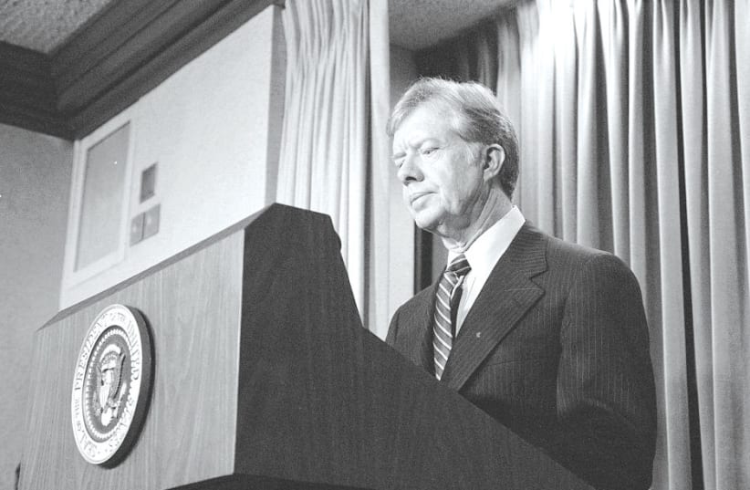  THEN-US PRESIDENT Jimmy Carter announces sanctions against Iran in retaliation for taking US hostages. (photo credit: LIBRARY OF CONGRESS/REUTERS)