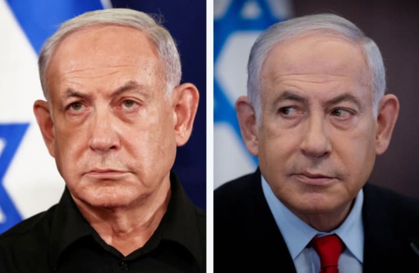  Imágenes del Primer Ministro Benjamin Netanyahu antes y después de la masacre del 7 de octubre y del inicio de la guerra con Hamás. (photo credit: Abir Sultan/Reuters, Chaim Goldberg/Flash90)