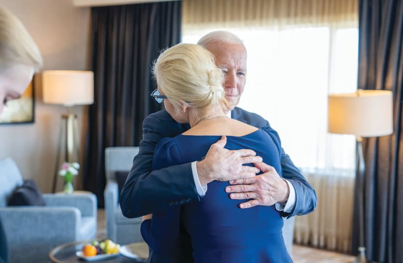  US PRESIDENT Joe Biden meets with Yulia Navalnaya, the wife of Alexei Navalny, in San Francisco, last Thursday, following Alexei’s death in a prison camp.  (photo credit: The White House/Reuters)