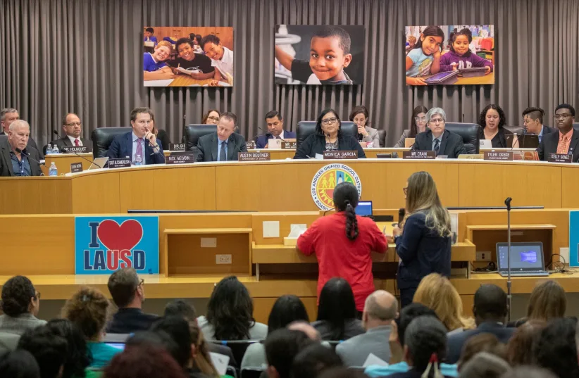  The Los Angeles Unified School District board during a Board of Education meeting, Jan. 29, 2019.  (photo credit: Allen J. Schaben/Los Angeles Times via Getty Images)