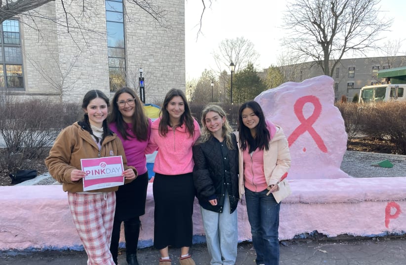  Students at Northwestern University held a Pink Day event in February 2024 to raise awareness of breast and ovarian cancer. (photo credit: Jude Litowitz)