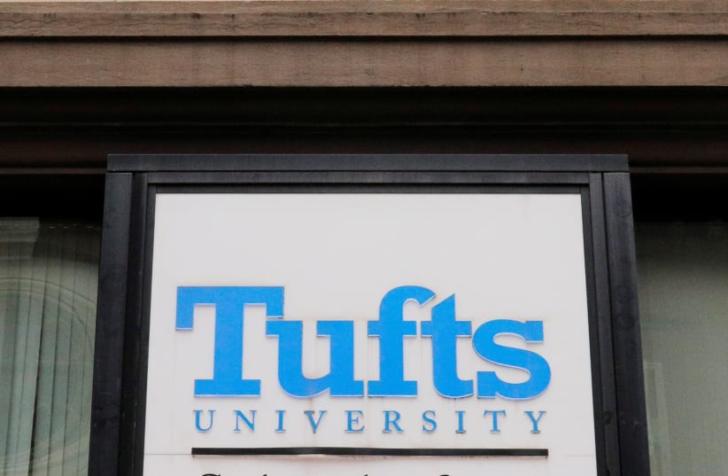  A sign marks The Tufts University School of Medicine in Boston, Massachusetts, US, December 6, 2019.  (photo credit: REUTERS/BRIAN SNYDER)