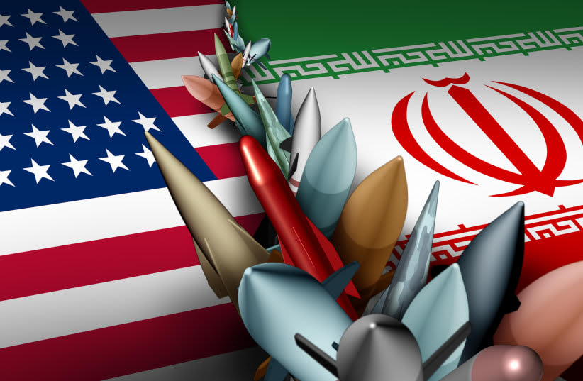 Una ilustración artística de Irán y Estados Unidos negociando sobre misiles, enriquecimiento nuclear, etc. (photo credit: INGIMAGE)