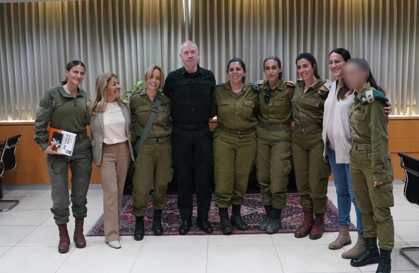  Defense Minister Yoav Gallant meeting with female combat commanders to discuss "dramatic changes" in the IDF, March 8, 2024. (photo credit: ARIEL HARMONI/DEFENSE MINISTRY)
