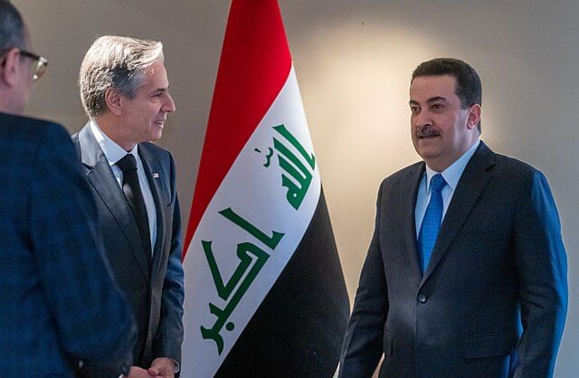 US Secretary of State Antony Blinken meets with Iraqi Prime Minister Mohammed Al Sudani in Munich, Germany, on February 18 2023. (photo credit: PUBLIC DOMAIN)