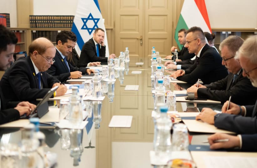  Israeli Diaspora Affairs and Combatting Antisemitism Minister Amichai Chikli meets Hungarian delegation in Hungary, March 12, 2024. (photo credit: DIASPORA AFFAIRS MINISTRY)
