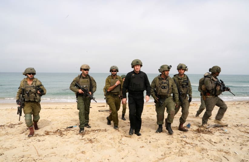  Defense Minister Yoav Gallant visits the Gaza Strip, March 13, 2024 (photo credit: ARIEL HERMONY/DEFENSE MINISTRY)
