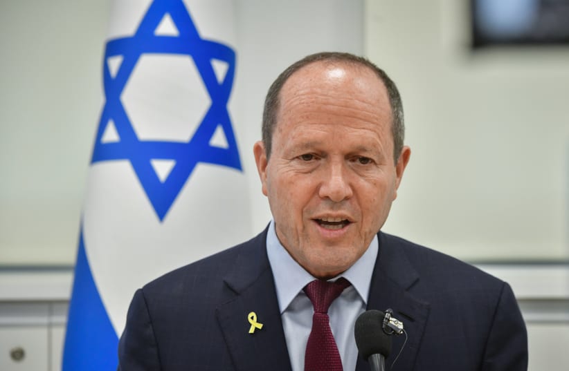  Economy Minister Nir Barkat speaks during a press conference at his office in Tel Aviv, March 12, 2024.  (photo credit: AVSHALOM SASSONI/FLASH90)