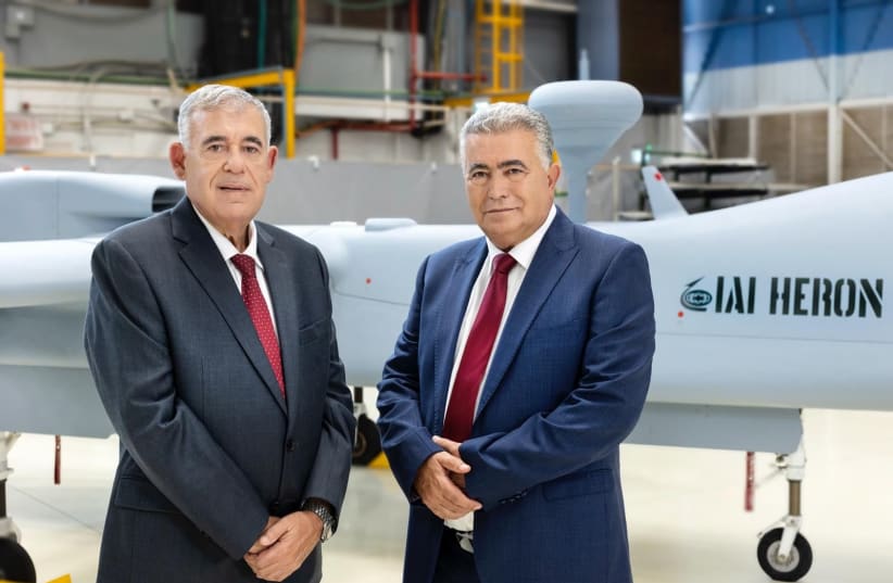  Amir Peretz and IAI CEO Boaz Levy. March 14, 2023. (photo credit: ISRAEL AEROSPACE INDUSTRIES)