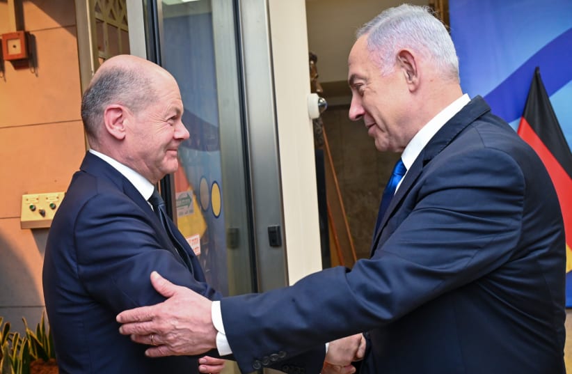  Prime Minister Benjamin Netanyahu and German Chancellor Olaf Scholz in Israel on March 17, 2024 (photo credit: KOBI GIDEON/GPO)