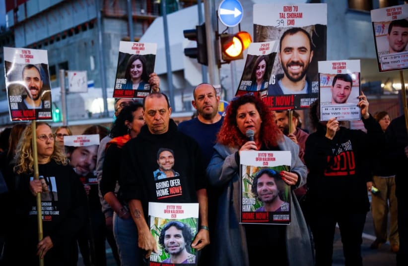  The demonstration of the families of hostages. (photo credit: MIRIAM ALSTER/FLASH90)