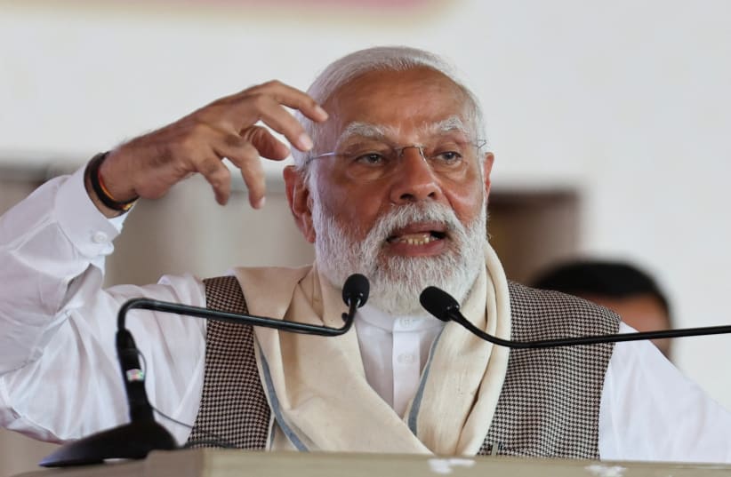  India's Prime Minister Narendra Modi addresses his supporters during the launch of Gandhi Ashram redevelopment project in Ahmedabad, India, March 12, 2024. (photo credit: REUTERS/AMIT DAVE)