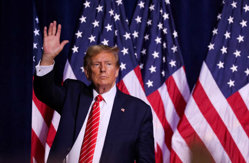  Republican presidential candidate and former U.S. President Donald Trump gestures during a campaign rally at the Forum River Center in Rome, Georgia, U.S. March 9, 2024.  (photo credit: REUTERS/Alyssa Pointer/File Photo)