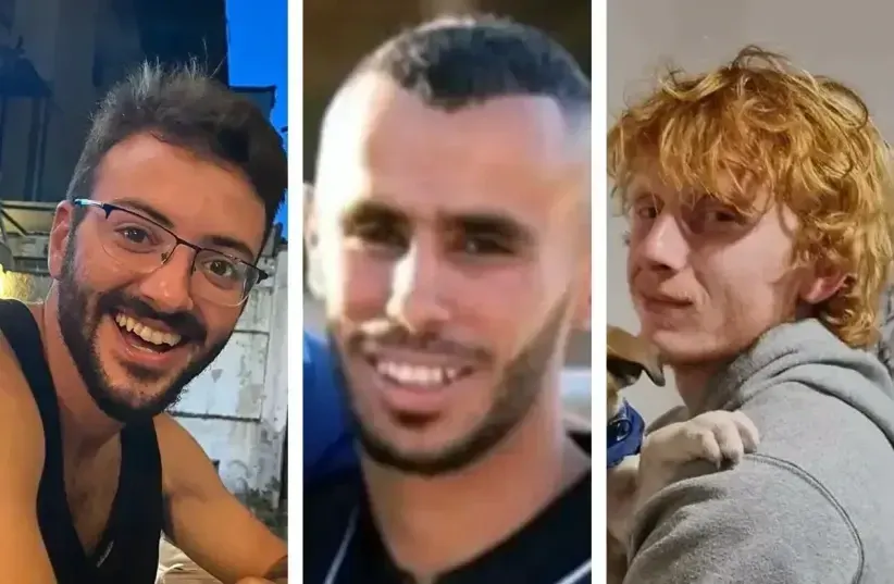  Yotam Haim, Samer Talalka y Alon Shamriz, secuestrados en la Franja de Gaza y abatidos accidentalmente por las FDI, 16 de diciembre de 2023. (photo credit: SCREENSHOT ACCORDING TO 27A OF COPYRIGHT ACT)