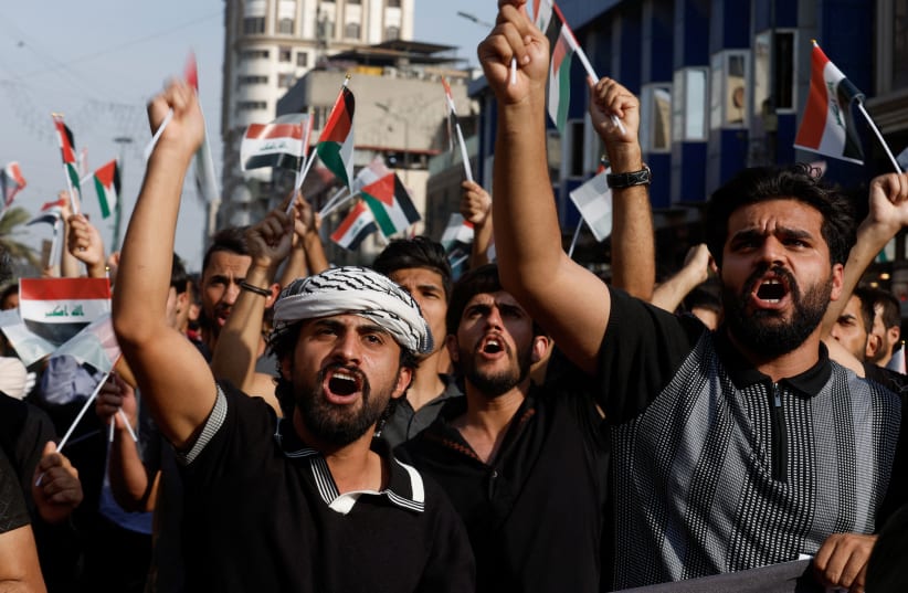 Protest in solidarity with Palestinians in Gaza, in Baghdad (photo credit: REUTERS/ALAA AL-MARJANI)