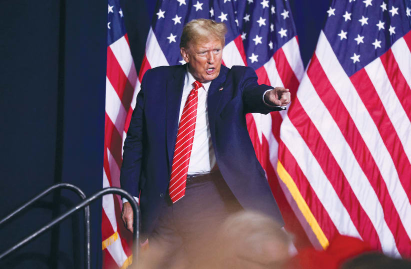  REPUBLICAN PRESIDENTIAL candidate and former US president Donald Trump appears at a campaign rally in Georgia, earlier this month.  (photo credit: Alyssa Pointer/Reuters)