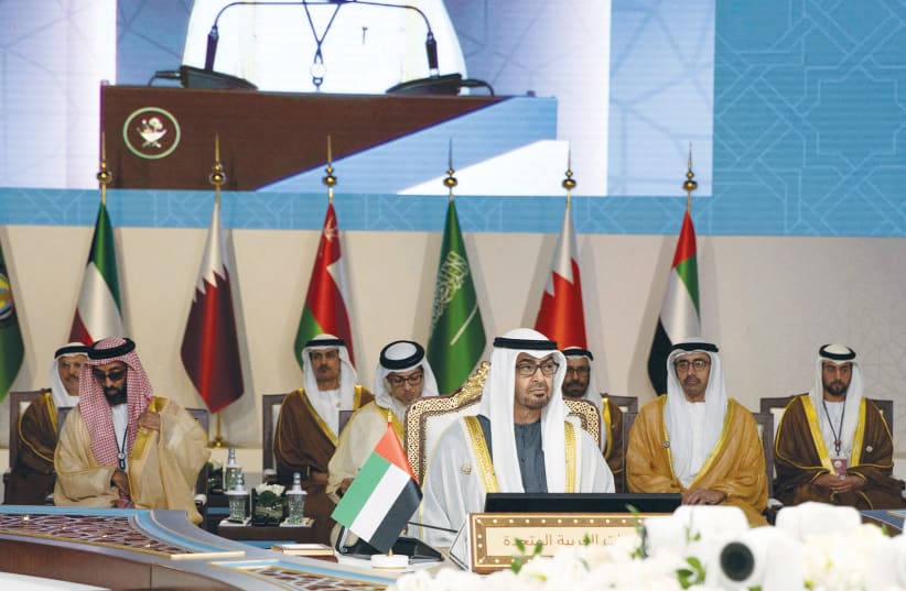  UAE PRESIDENT Sheikh Mohamed bin Zayed Al Nahyan attends a meeting of the Supreme Council of the Gulf Cooperation Council in Doha, Qatar, in December. (photo credit: UAE Presidential Court/Reuters)