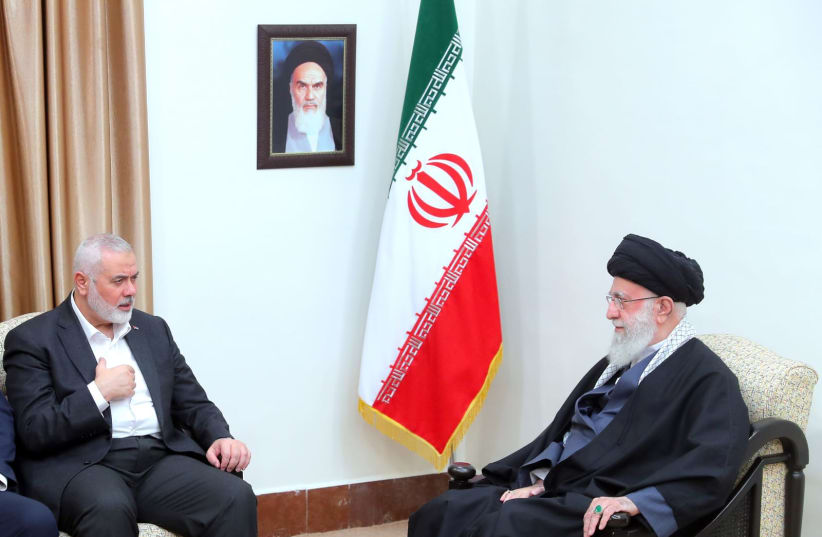  Hamas leader Ismail Haniyeh meets with Iranian Supreme Leader Ali Khamenei in Tehran. March 26, 2024 (photo credit: KHAMENEI.IR)