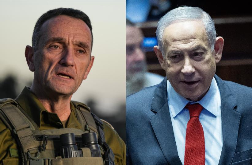  El Jefe de Estado Mayor de las FDI, Herzi Halevi (izquierda), y el Primer Ministro Benjamin Netanyahu. (photo credit: YONATHAN SINDEL/FLASH90)