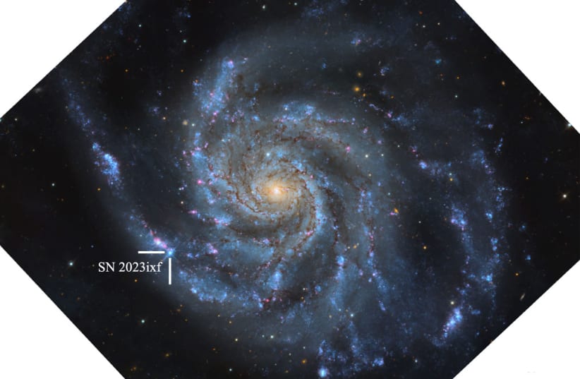 Pictured: Supernova 2023ixf occurred in Messier 101, also known as the Pinwheel Galaxy. The image was made using telescope data on the nights of May 21, 22 and 23, 2023 (photo credit: TRAVIS DEYOE, MOUNT LEMMON SKYCENTER, UNIVERSITY OF ARIZONA (HOSSEINZADEH ET AL. 2023))