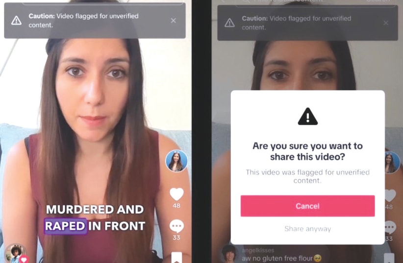  TikTok placed a warning label on the writer's video: 'This video was flagged for unverified content.' (photo credit: ZINA RAKHAMILOVA)