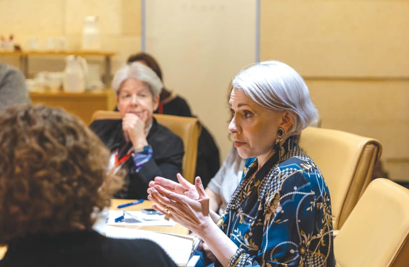 Michal Philosoph addresses a group of women last week at the Foreign Ministry. (photo credit: DANA BAR SIMAN TOV)