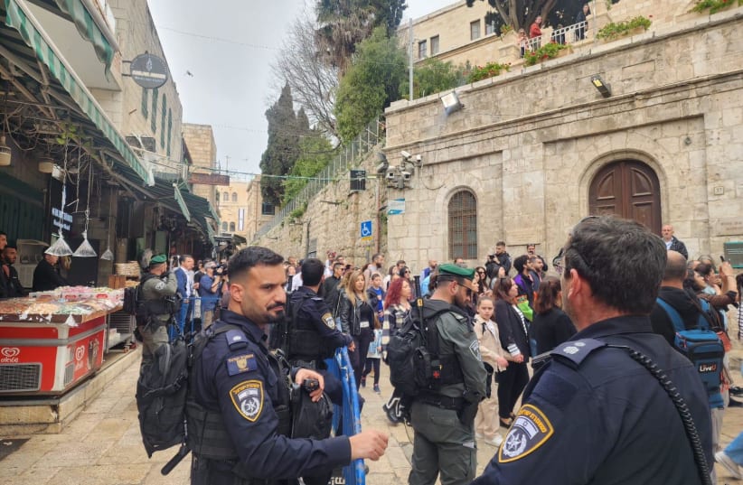 Police officers securing the Old City in Jerusalem before Ramadan Friday prayers, March 29, 2024. (photo credit: POLICE SPOKESPERSON'S UNIT)
