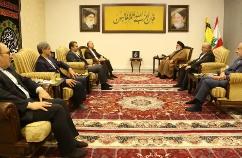 Nasrallah in a meeting with Iran's foreign minister (photo credit: Handout via Reuters)