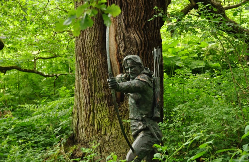  Statue of Robin Hood in Sherwood Forest. (photo credit: Wikimedia Commons)