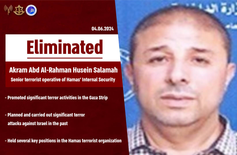  Hamas official Akram Abd Al-Rahman Husein Salamah, who was killed by the IDF in the southern Gaza Strip. (photo credit: IDF SPOKESPERSON'S UNIT)