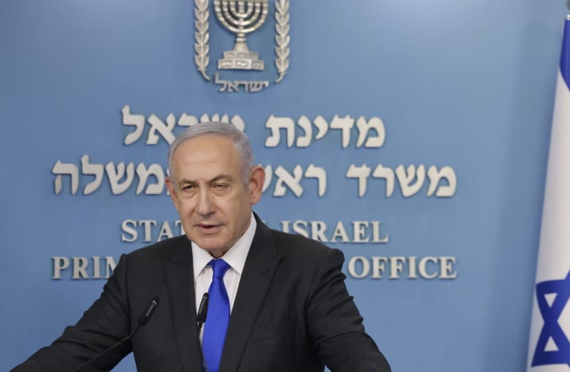 El primer ministro Benjamin Netanyahu habla durante una rueda de prensa, el 31 de marzo de 2024. (photo credit: Marc Israel Sellem/Jerusalem Post)