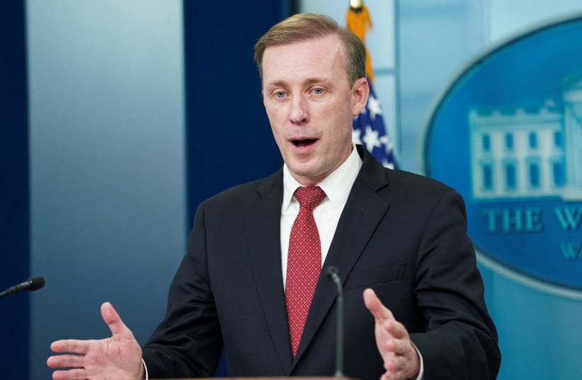 White House National Security Advisor Jake Sullivan speaks during a press briefing at the White House in Washington, US, April 9, 2024. (photo credit: REUTERS/KEVIN LAMARQUE)
